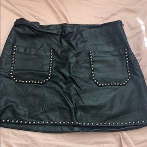 Black Studded Faux Leather Skirt